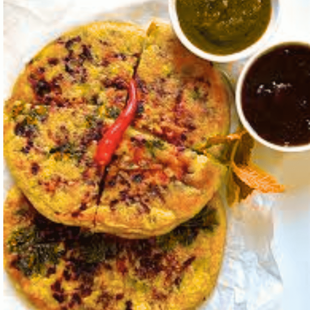 Moonglet with green and red chutney