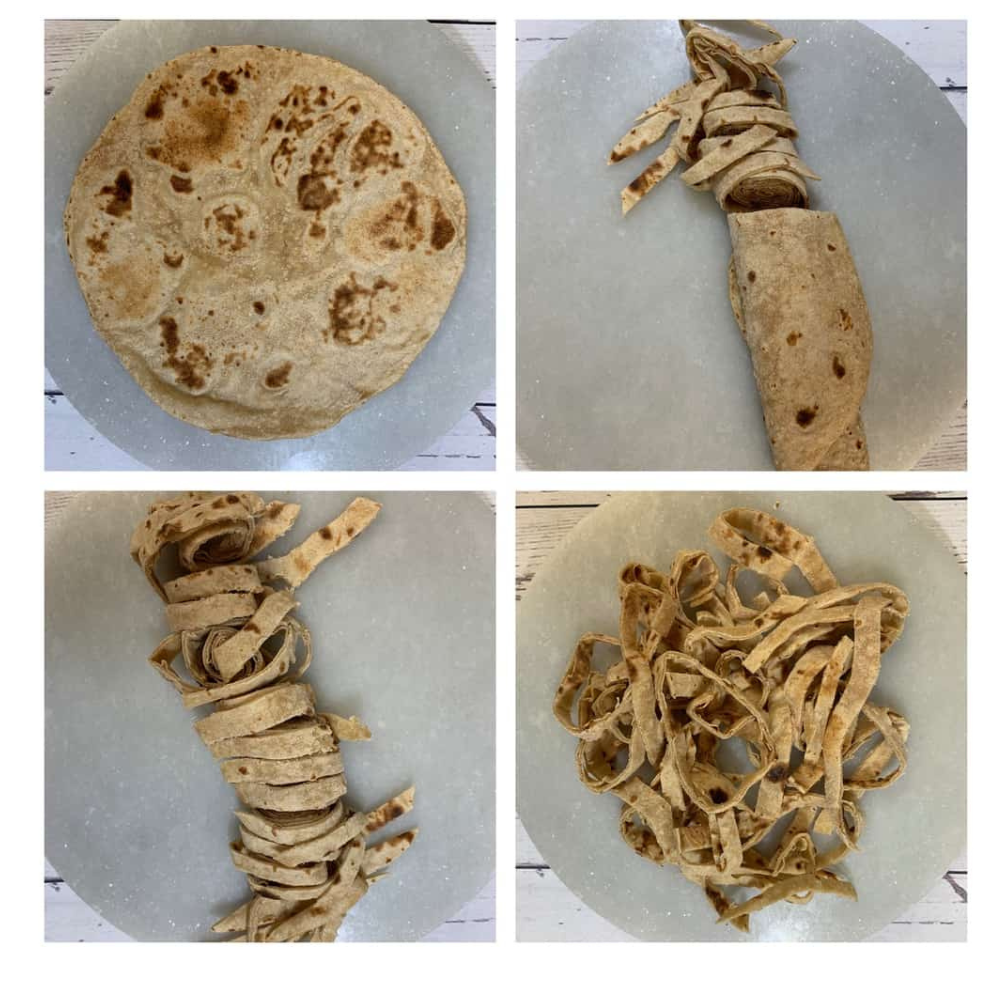 Cut the roti in noodles shape